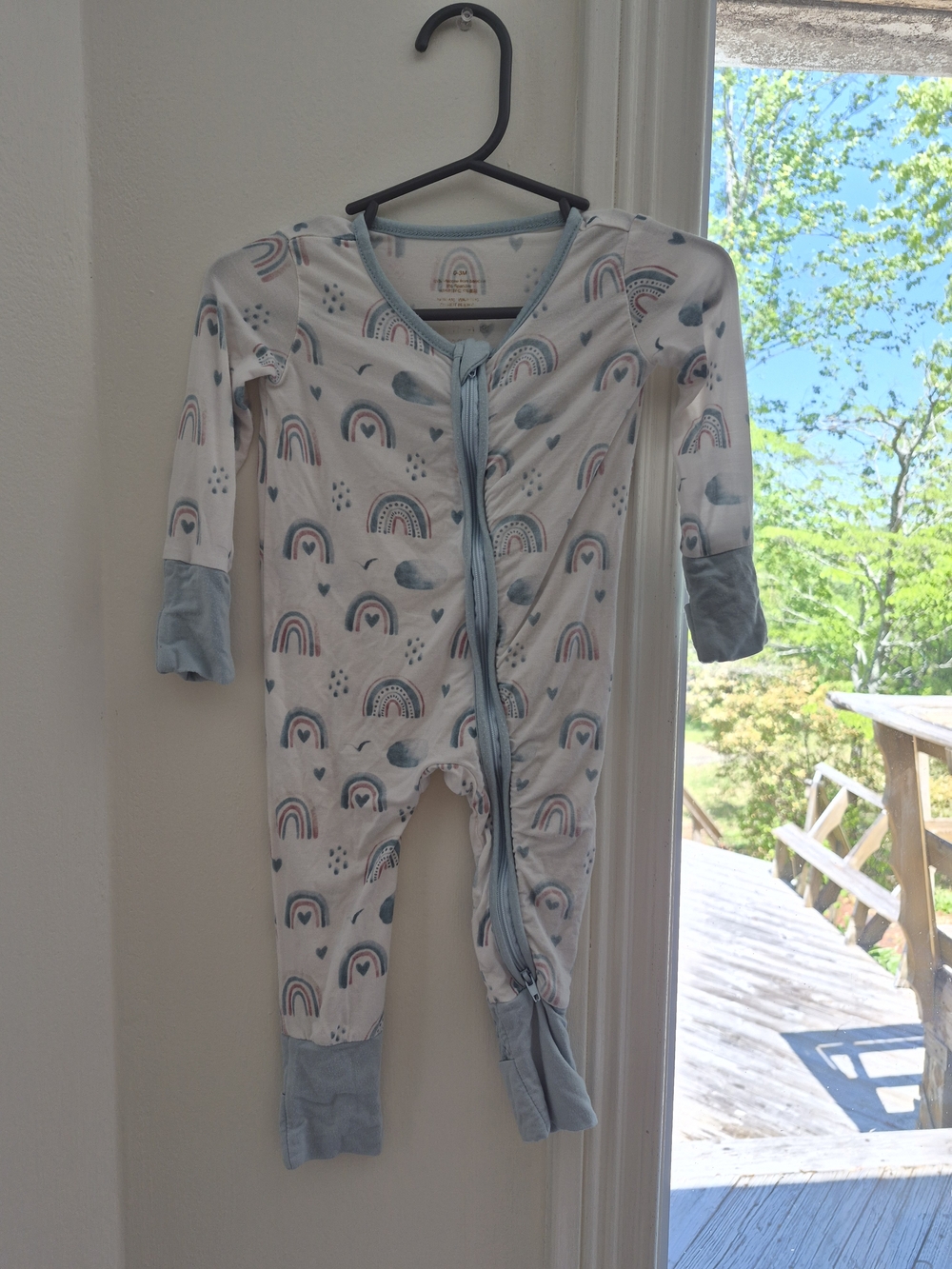Bamboo Zippy White One-Piece Footie with Blue Rainbows